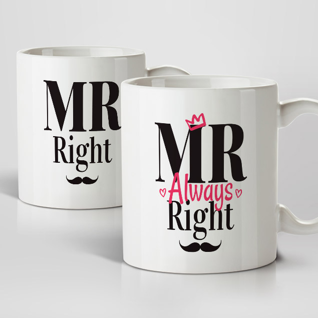 Mr Right & Mr Always Right Wedding Mugs (Same Sex Male 2 Mugs)