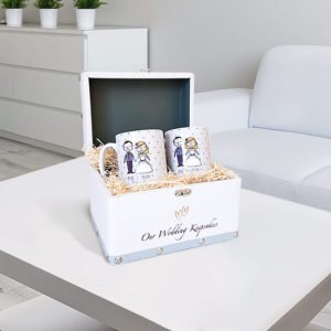 Our Wedding Keepsake Box With Married and Happy Mugs