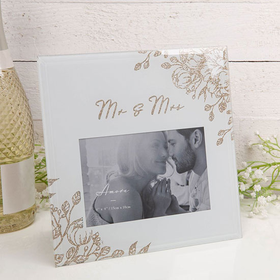 Mr & Mrs Pale Grey Gold Floral Frame