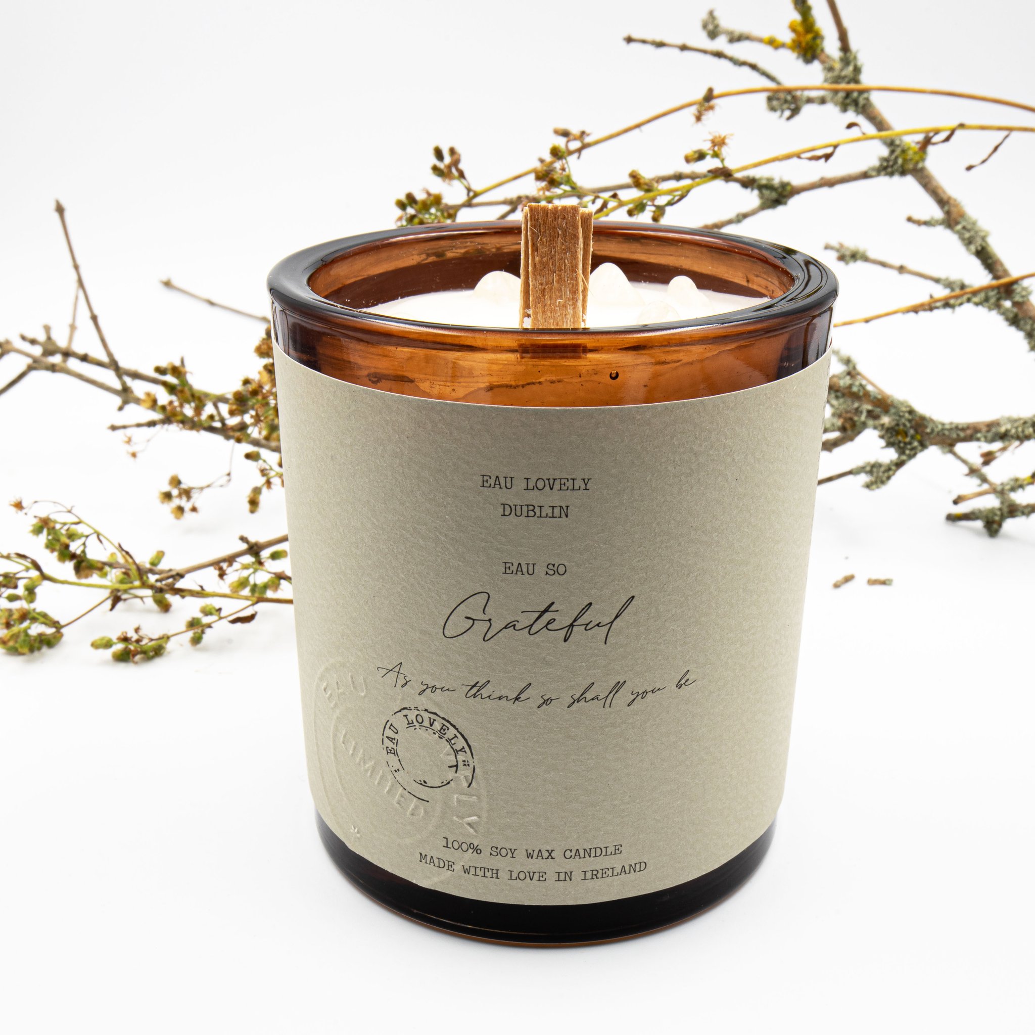 Luxury Eau So Grateful Candle with Gemstones