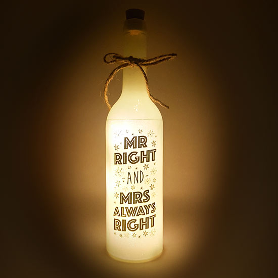 Light Up LED Mr Right & Mrs Always Right wine bottle ornament - Image 2