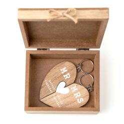 Mr & Mrs Set Of Keyrings in a Love Story Keepsake Box