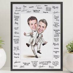 Wedding Caricature Guest Signing Frame - 2 Guys (450mm x 555mm Frame)